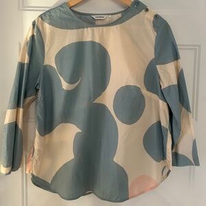 Marimekko Women Blouse Teal and Cream - Size 42 (fits like a medium) - LIKE NEW